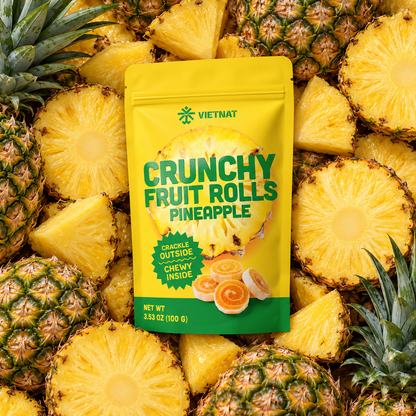 VietNat Crunchy Pineapple Fruit Rolls on ripe pineapple