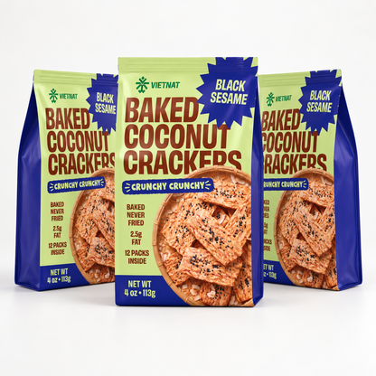 VietNat Baked Coconut Crackers Black Sesame, 3-bag bundle, 12 oz total