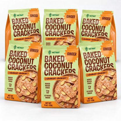 VietNat Baked Coconut Crackers Ginger, 6-bag bundle, 24 oz total