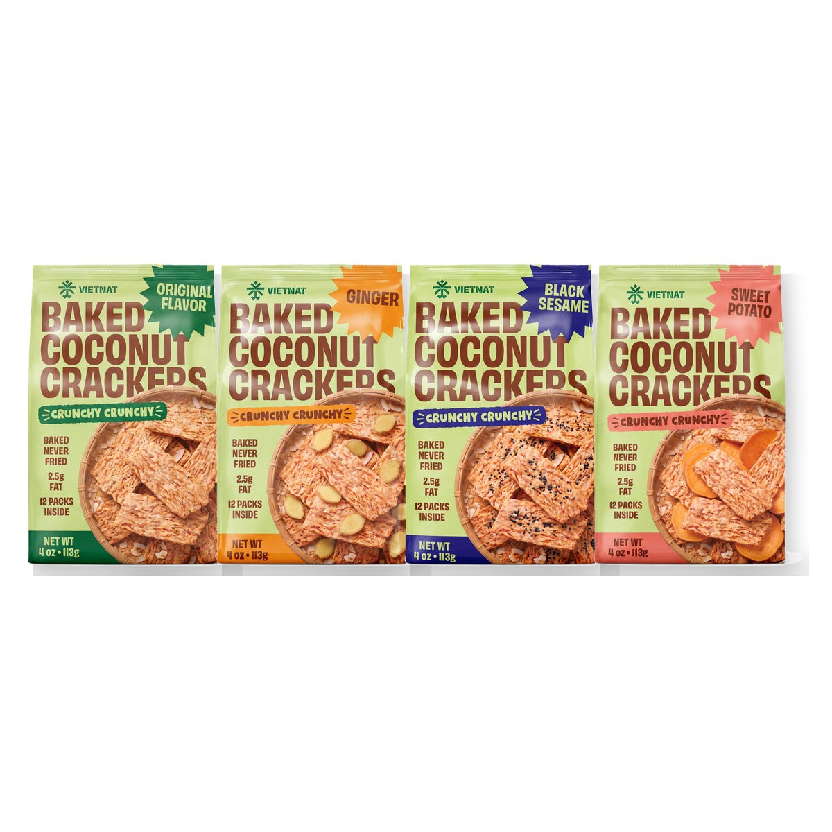 Baked Coconut Crackers — 4 bags, one of each flavor