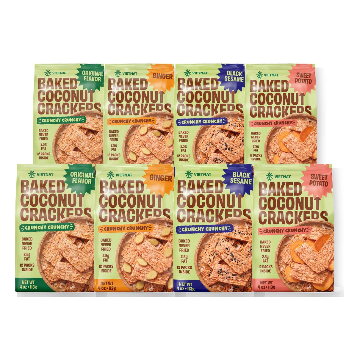 Baked Coconut Crackers — 8 bags, two of each flavor