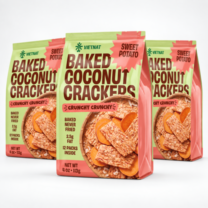 VietNat Baked Coconut Crackers Sweet Potato, 3-bag bundle, 12 oz total
