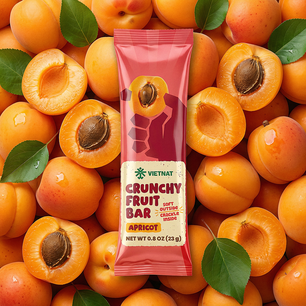 Crunchy Fruit Bar Apricot wrapper with fresh apricots