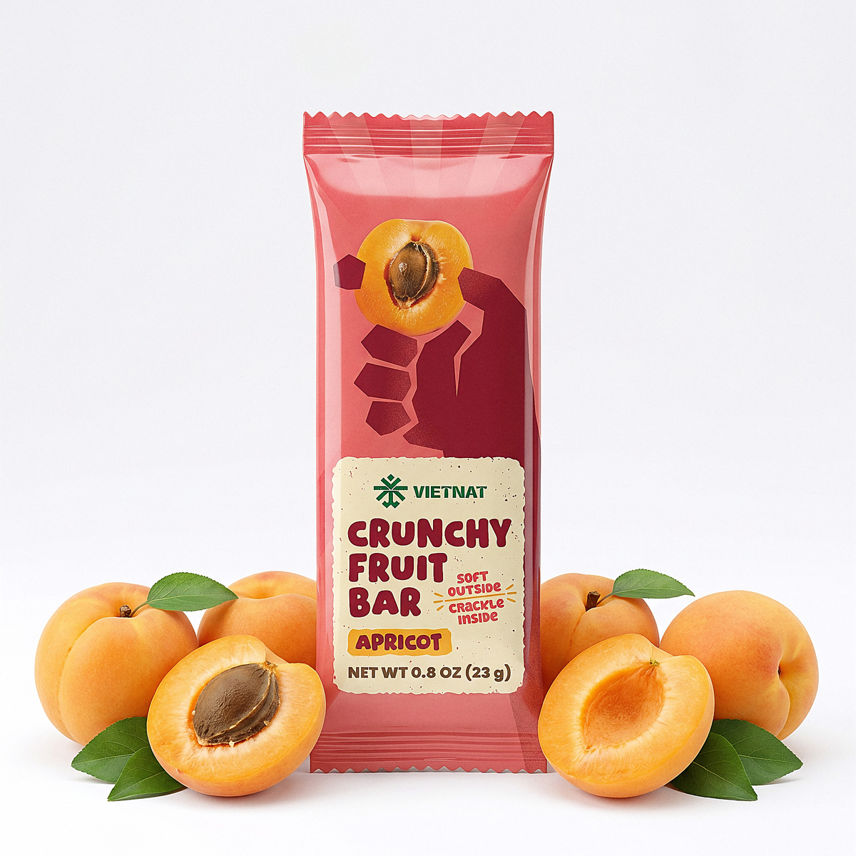 One Crunchy Fruit Bar Apricot in its own wrapper