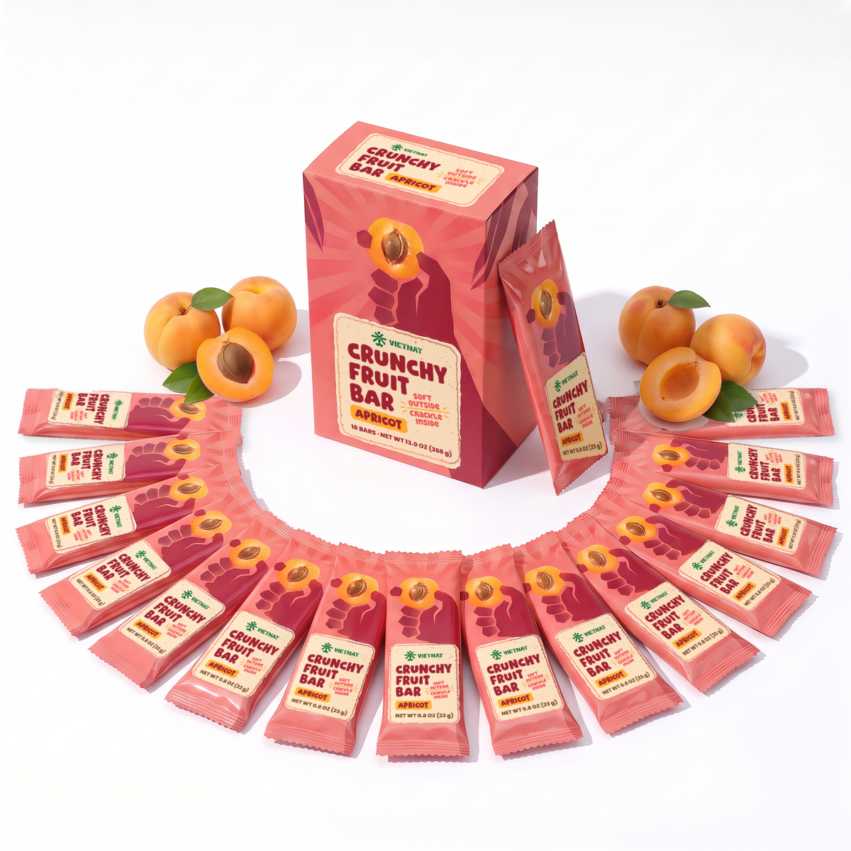 Crunchy Fruit Bar Apricot box with individually wrapped bars