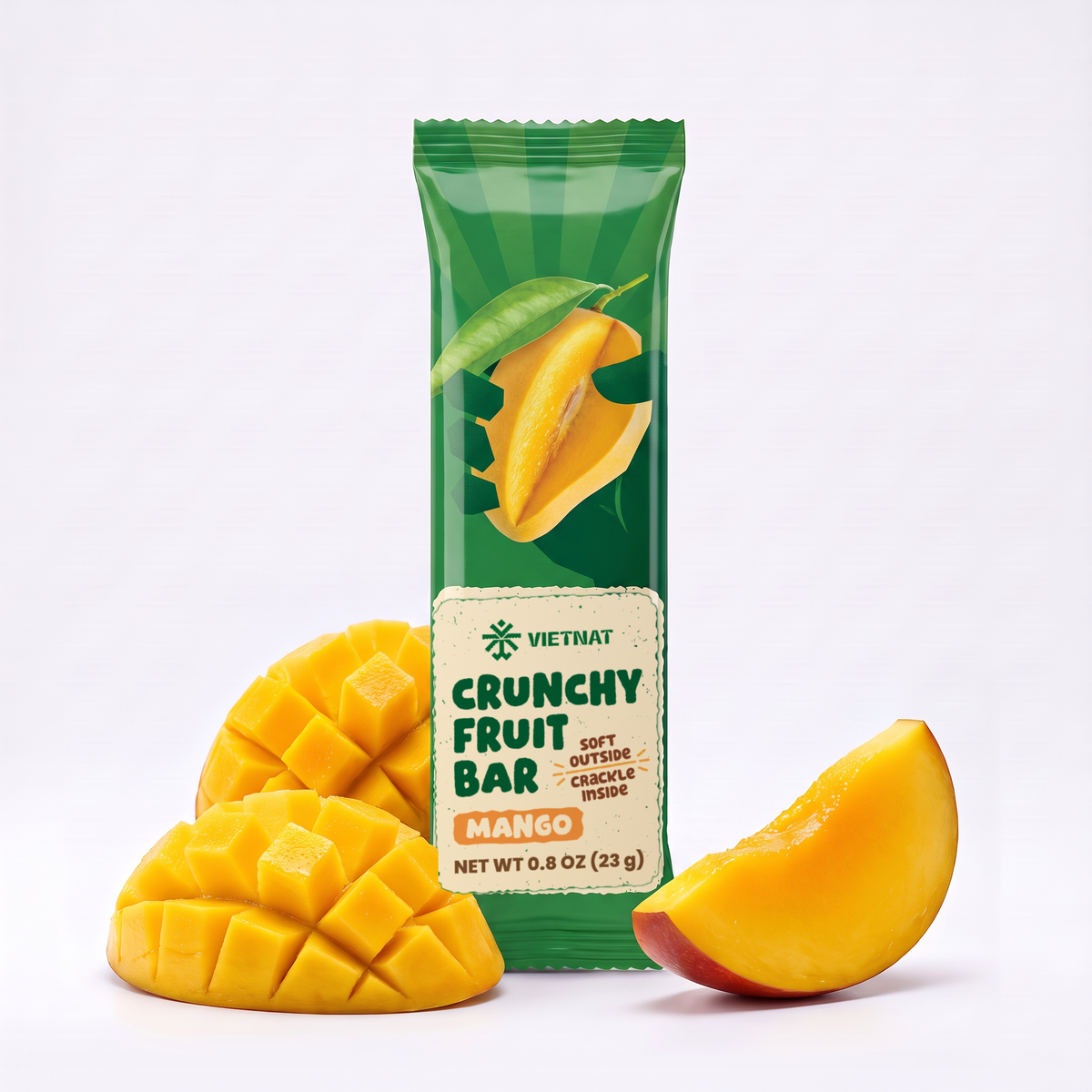 One Crunchy Fruit Bar Mango in its own wrapper