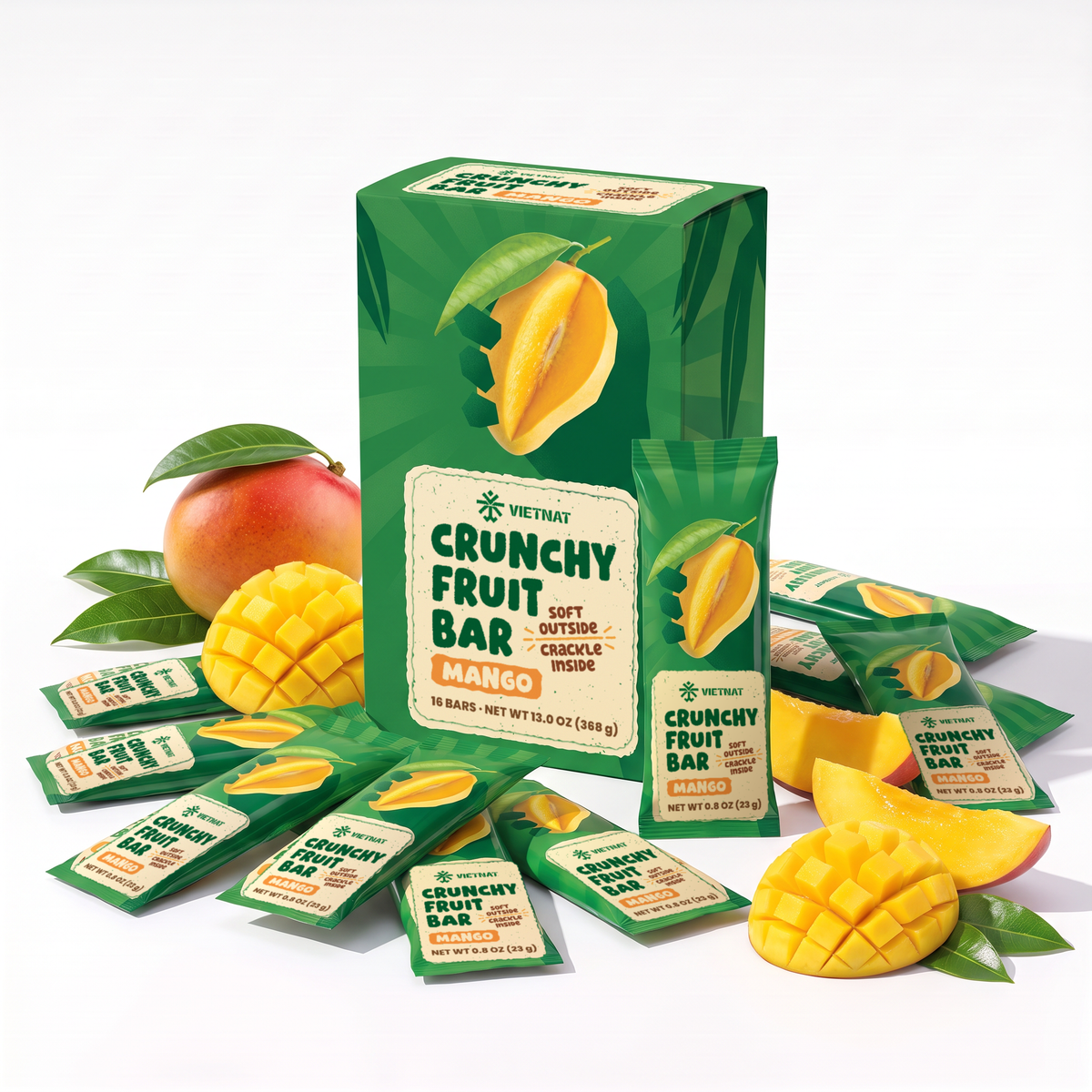 Crunchy Fruit Bar Mango box with individually wrapped bars