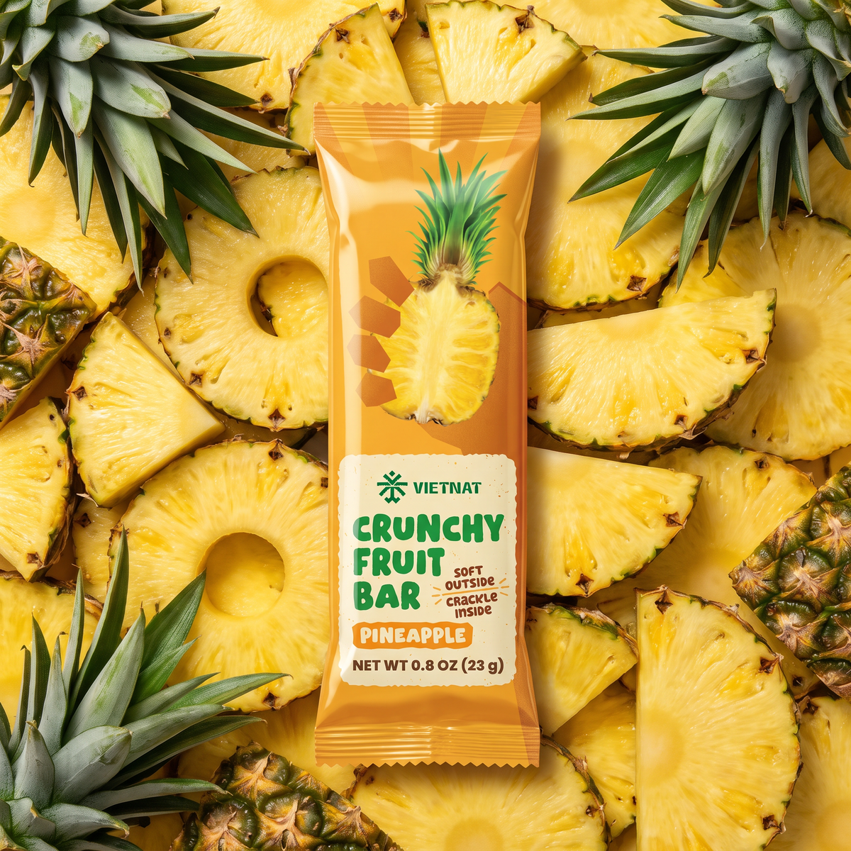 Crunchy Fruit Bar Pineapple wrapper with fresh pineapple