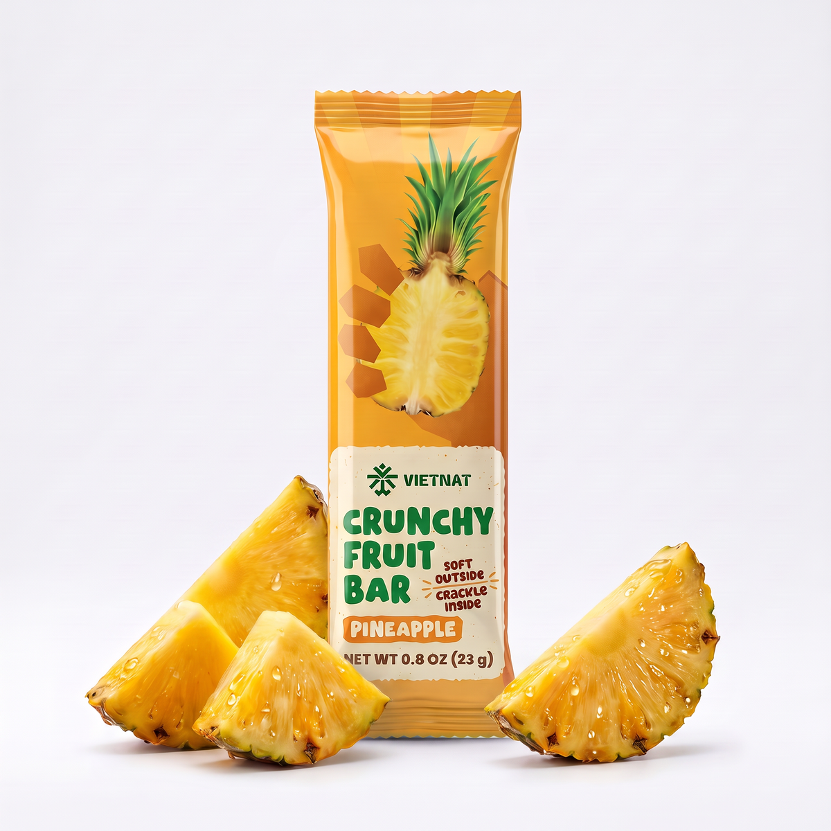 One Crunchy Fruit Bar Pineapple in its own wrapper