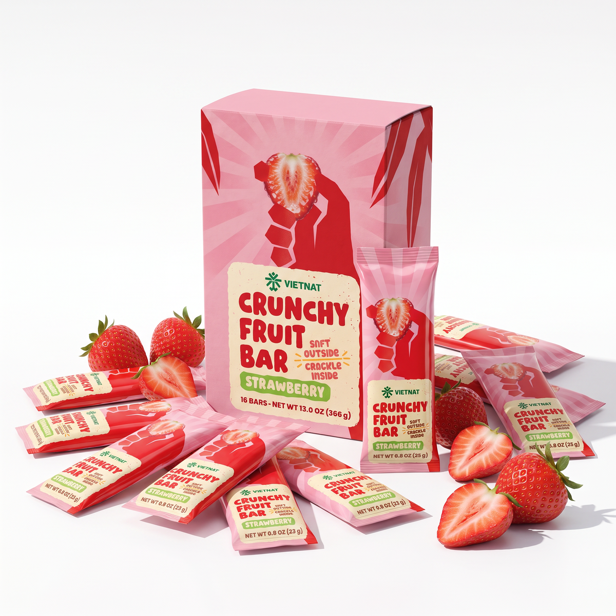 Crunchy Fruit Bar Strawberry box with individually wrapped bars