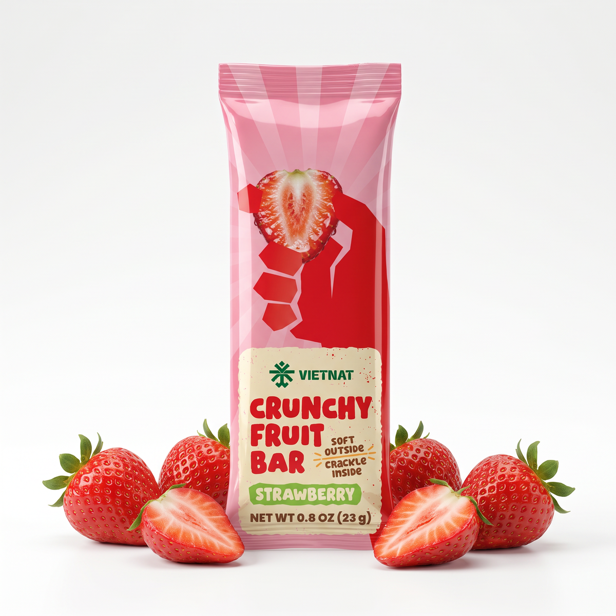 One Crunchy Fruit Bar Strawberry in its own wrapper