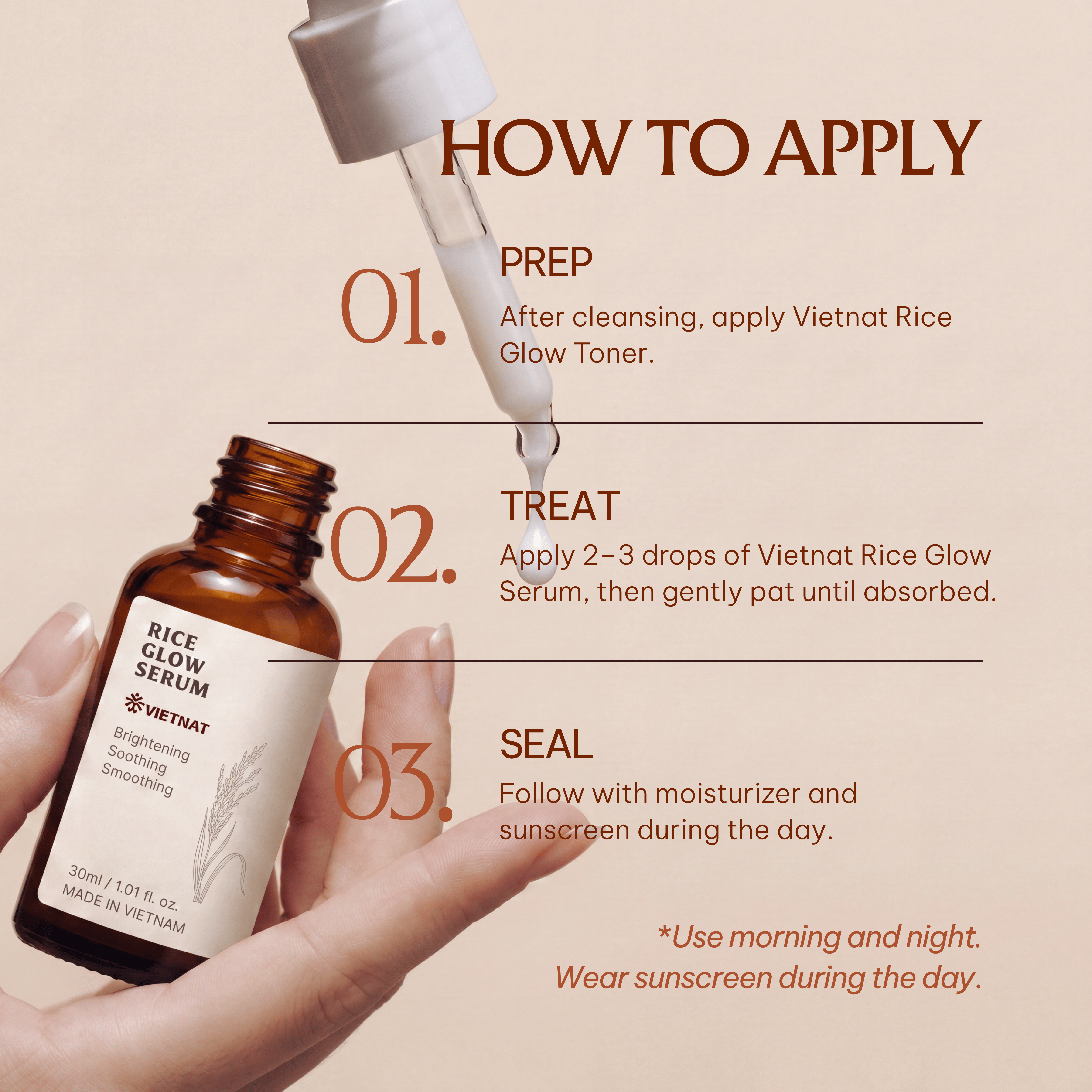 Vietnat Rice Glow Brightening Serum with TXA, Niacinamide & Rice Extract