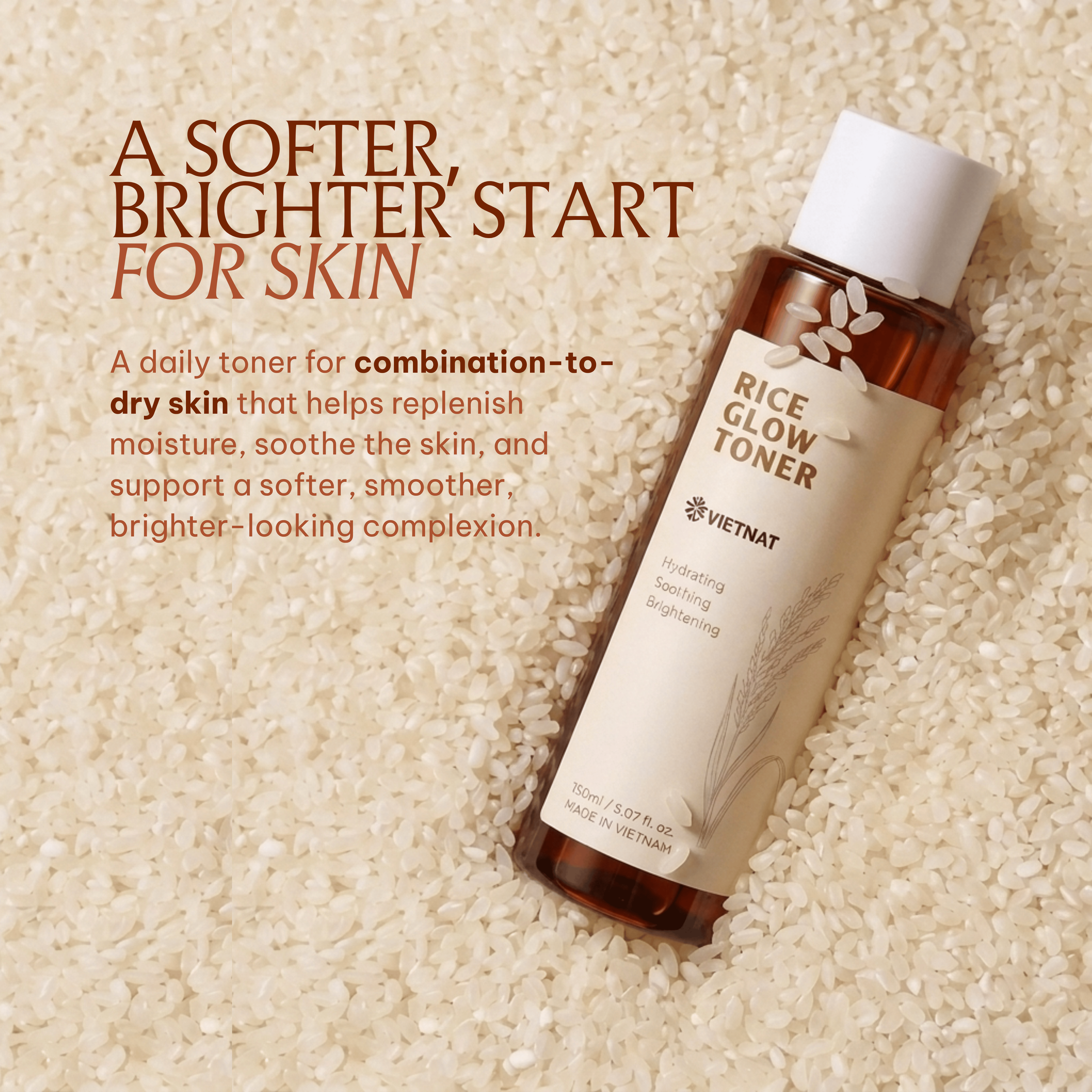 Vietnat Rice Glow Hydrating & Brightening Toner with Niacinamide, Glycerin & Rice Extract