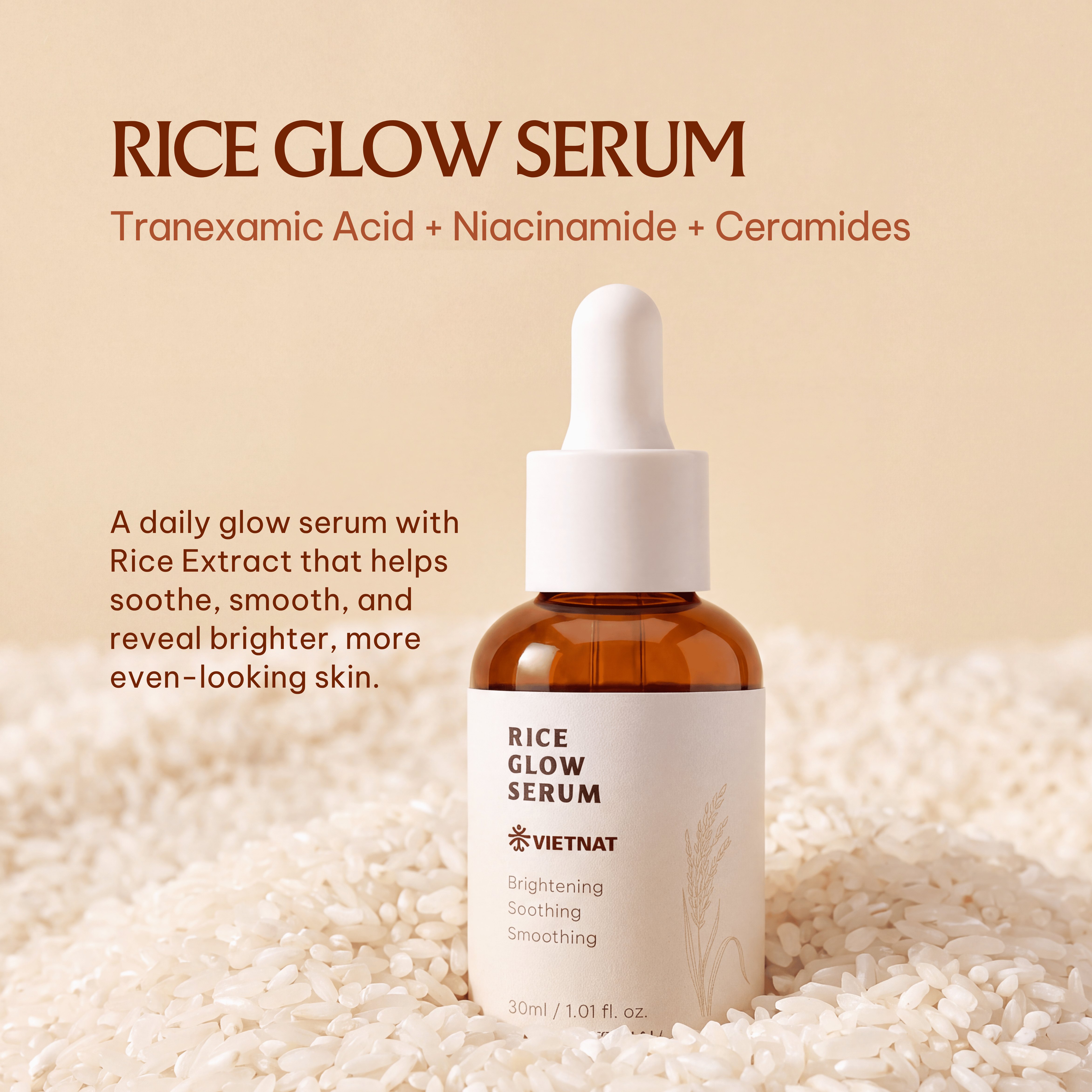 Vietnat Rice Glow Brightening Serum with TXA, Niacinamide & Rice Extract