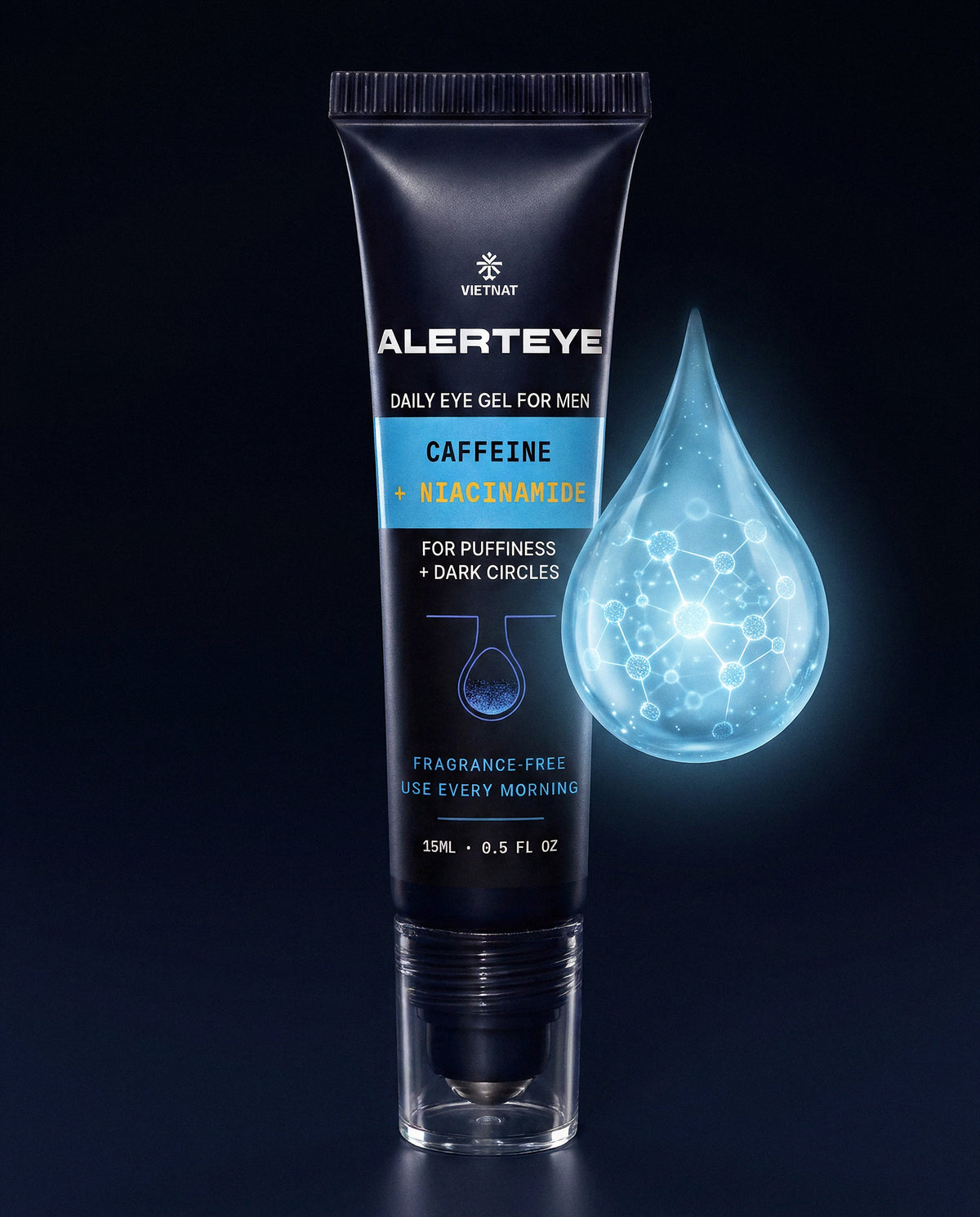AlertEye tube beside an illuminated gel droplet