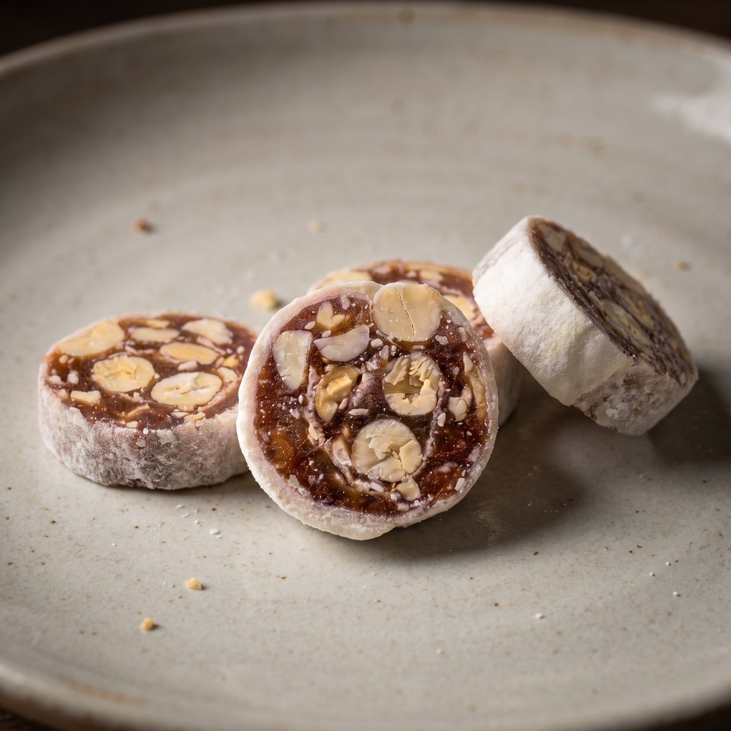 Macro cross-section of banana peanut roll