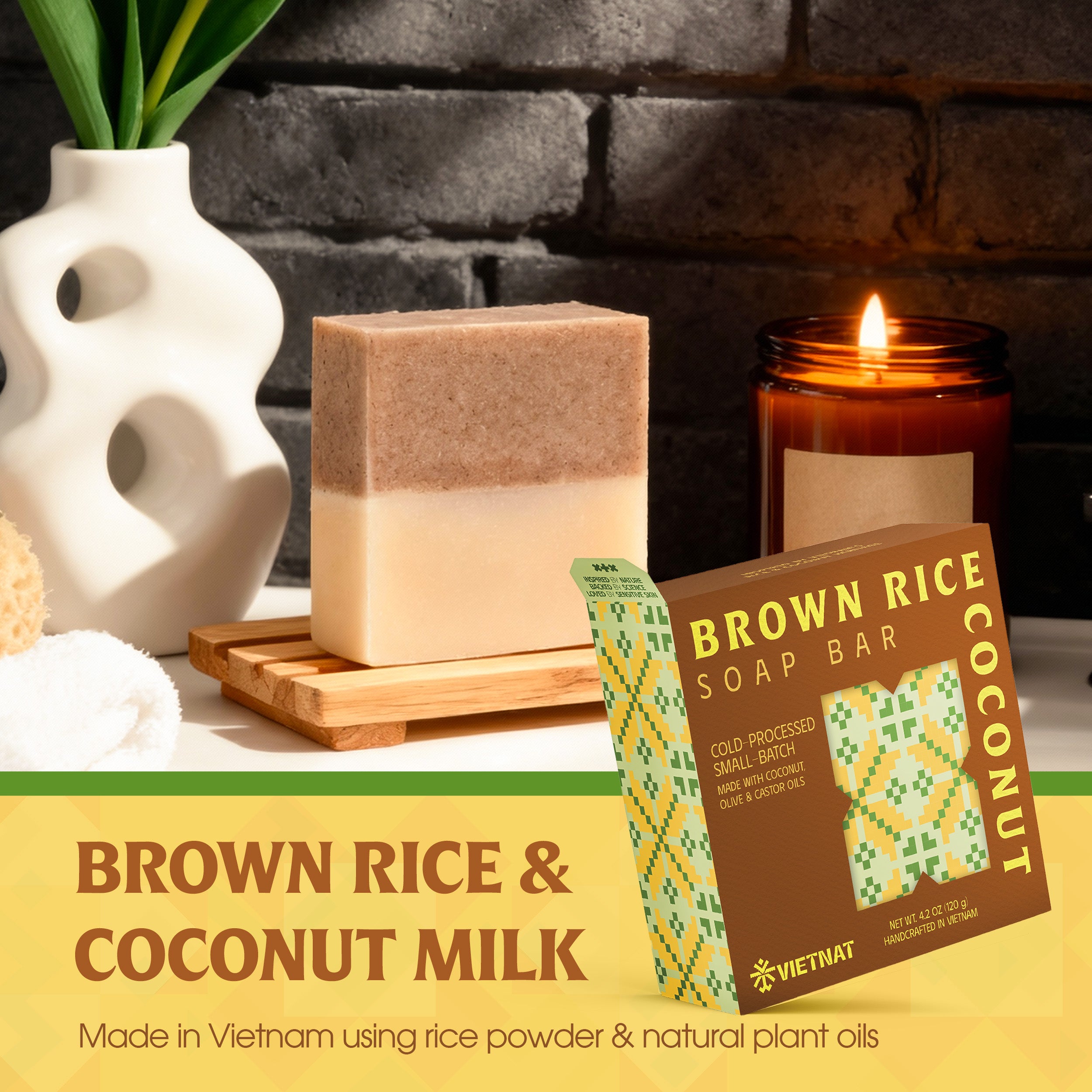 Brown Rice & Coconut Milk Soap Bar – Natural Exfoliating & Hydrating Skincare
