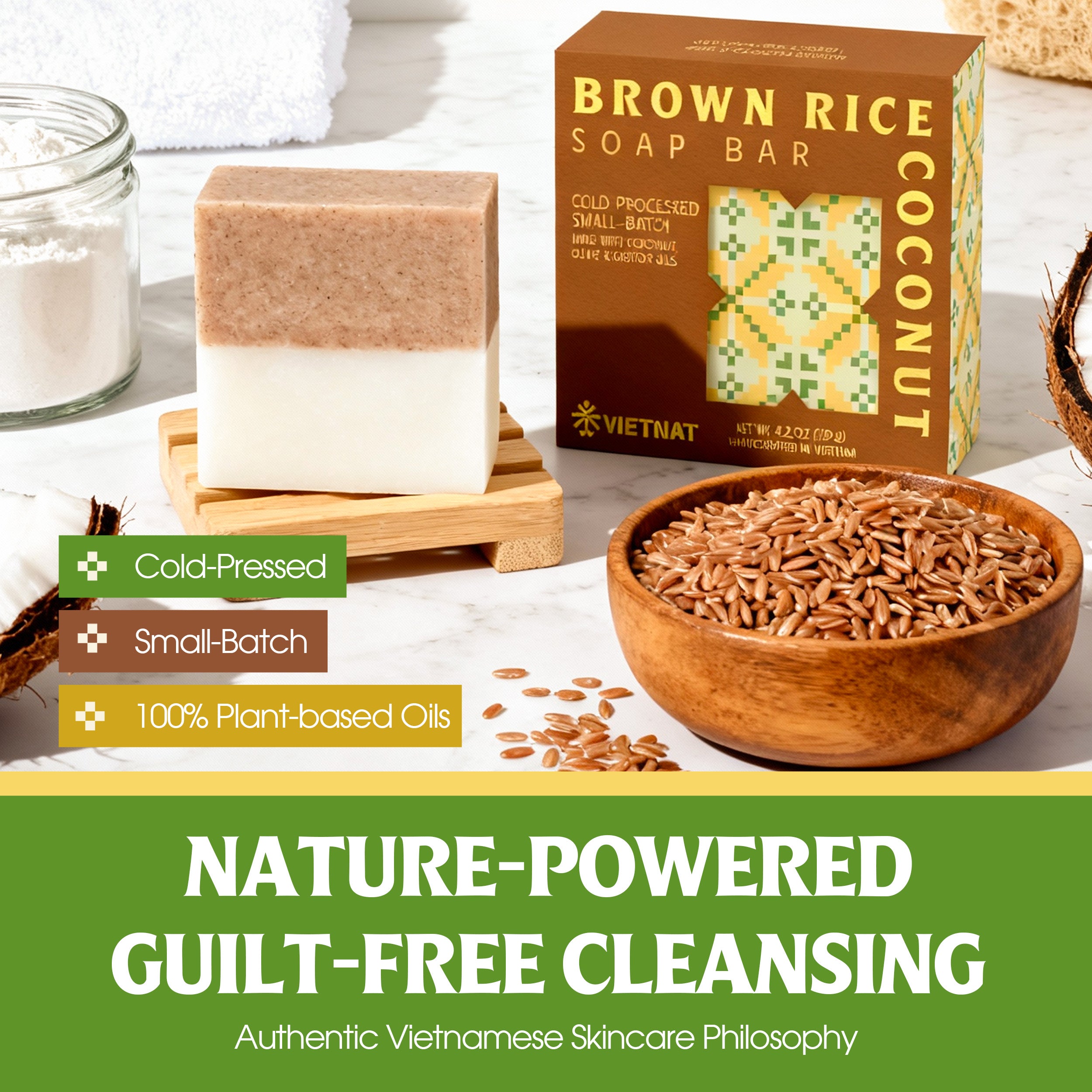 Brown Rice & Coconut Milk Soap Bar – Natural Exfoliating & Hydrating Skincare