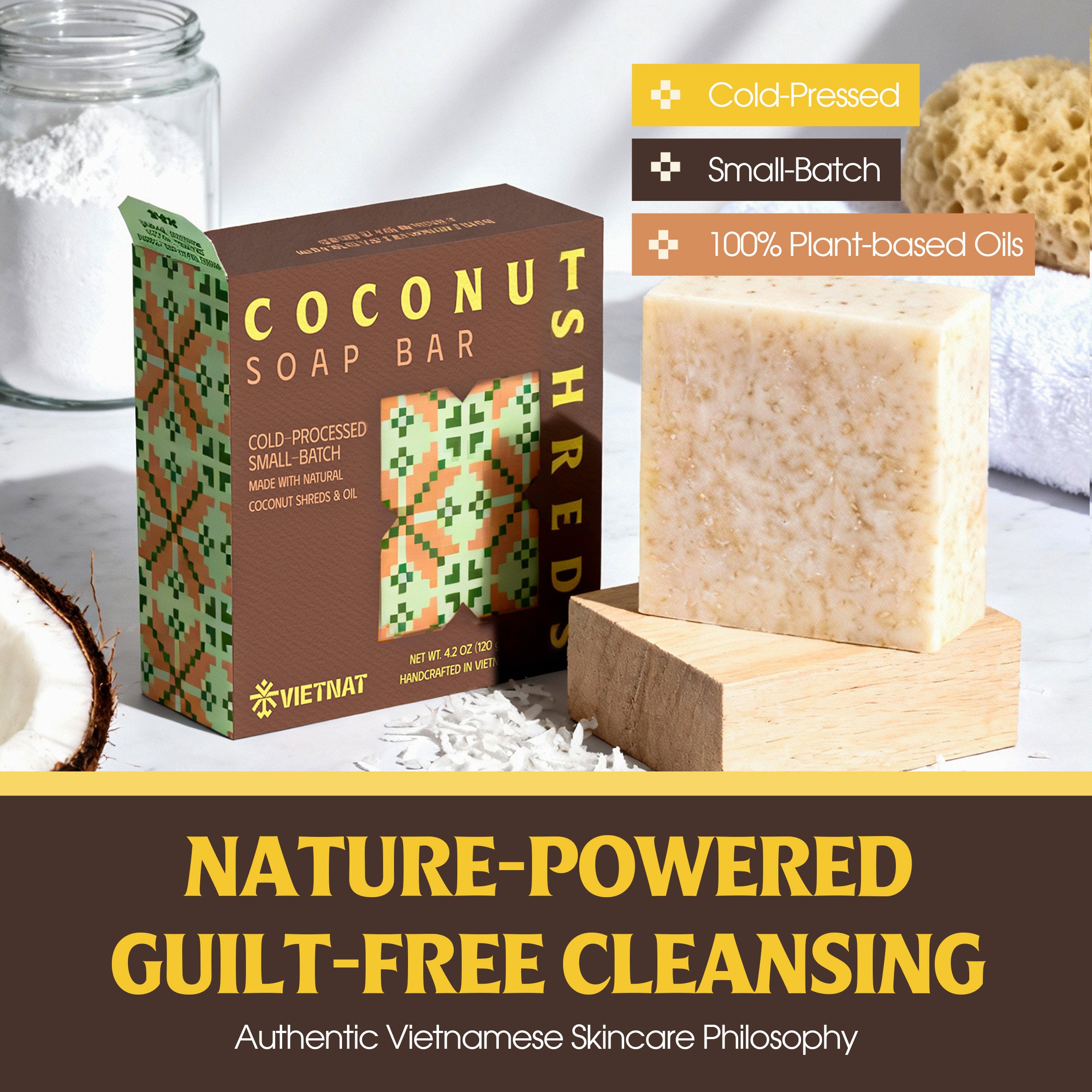Coconut Body Scrub Soap Bar for Glowing Skin – Gentle Exfoliation & Deep Hydration with Coconut Oil & Beeswax