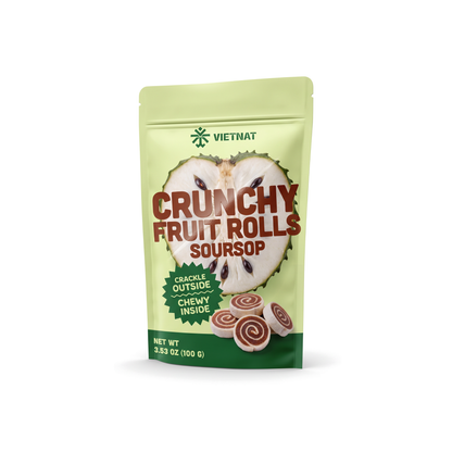 VietNat Crunchy Soursop Fruit Rolls bag, three-quarter view