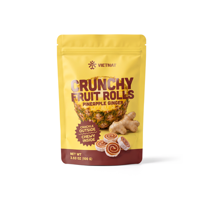 VietNat Crunchy Pineapple Ginger Fruit Rolls, 3.5 oz bag, front