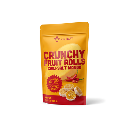 VietNat Crunchy Chili-Salt Mango Fruit Rolls bag, three-quarter view