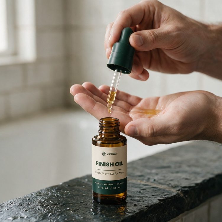 Finish Oil dispensed into a palm