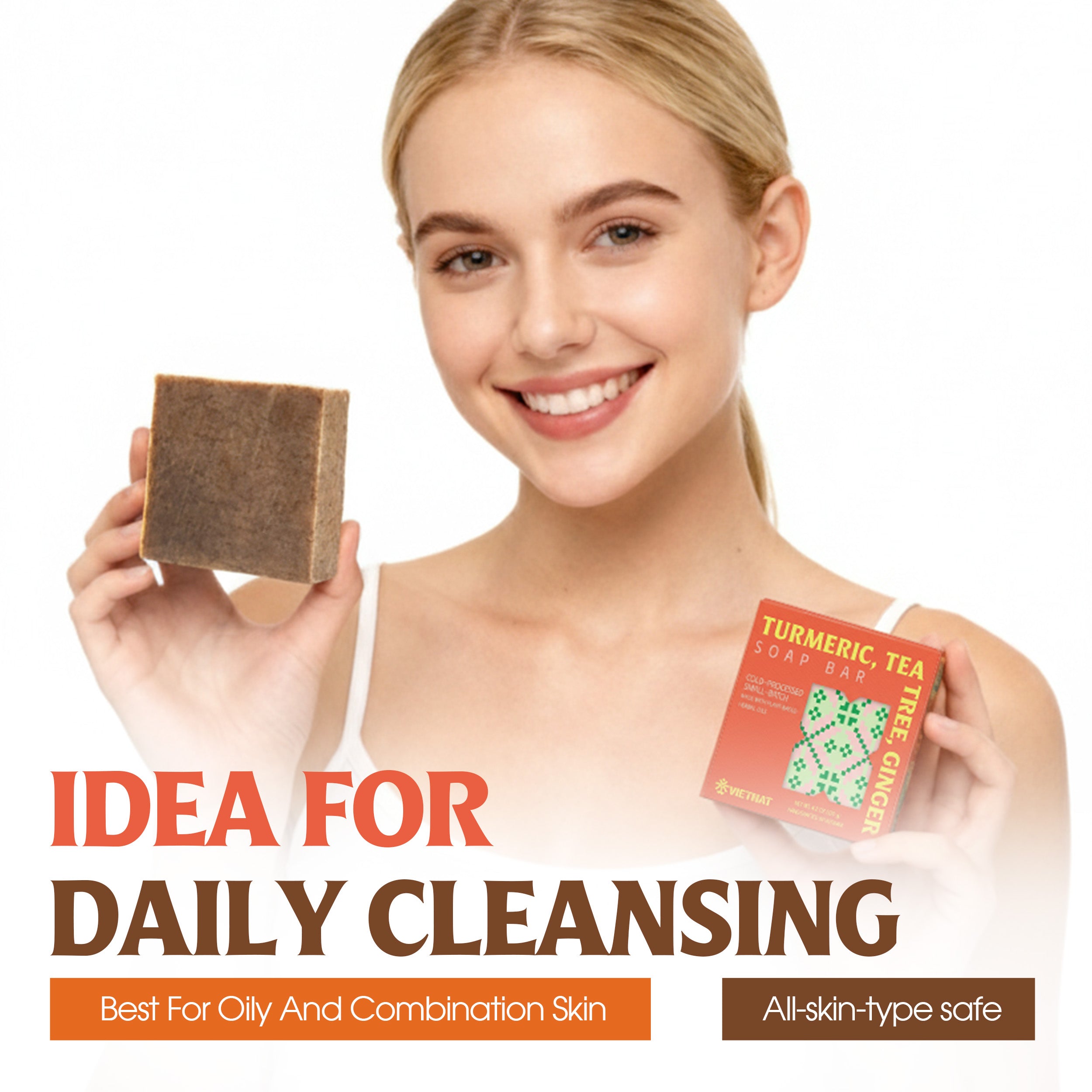 Turmeric, Tea Tree & Ginger Soap Bar for Acne, Oily & Sensitive Skin