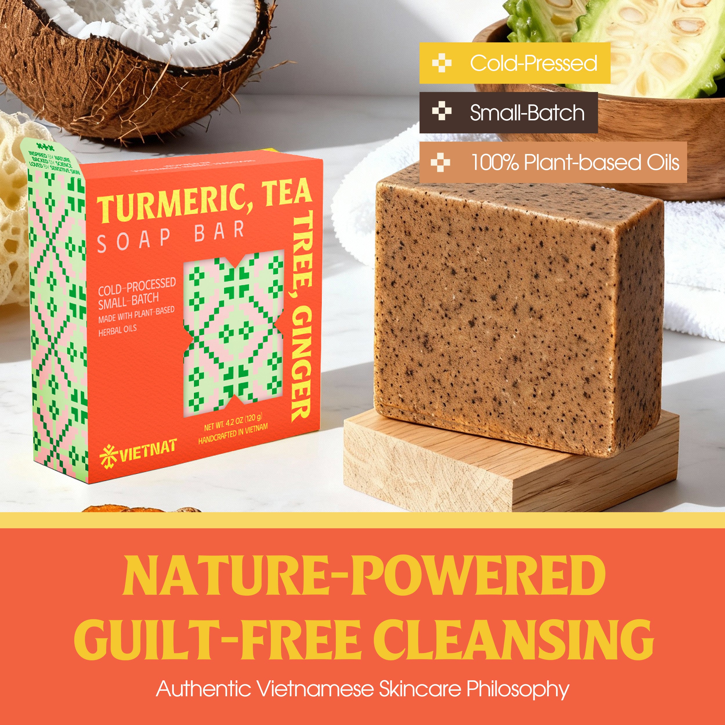 Turmeric, Tea Tree & Ginger Soap Bar for Acne, Oily & Sensitive Skin
