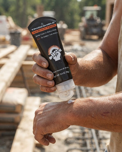 Applying TradeShield along the forearm on a job site