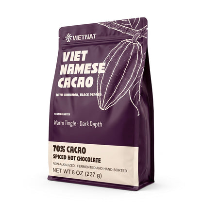 Vietnat Black Pepper and Cinnamon spiced hot chocolate pouch, 70% Vietnamese cacao, 8 oz (227 g)