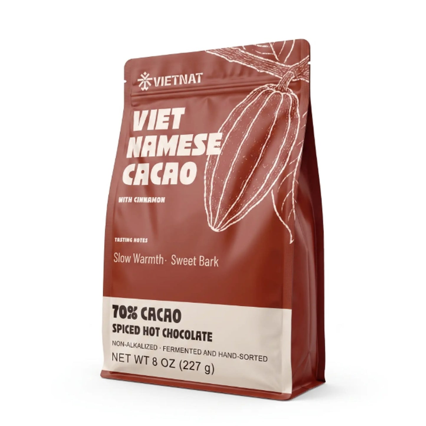 Vietnat Cinnamon spiced hot chocolate pouch, 70% Vietnamese cacao, 8 oz (227 g)