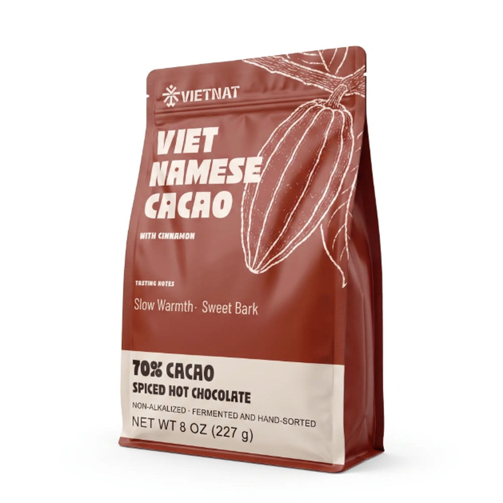 Vietnat Cinnamon spiced hot chocolate pouch, 70% Vietnamese cacao, 8 oz (227 g)
