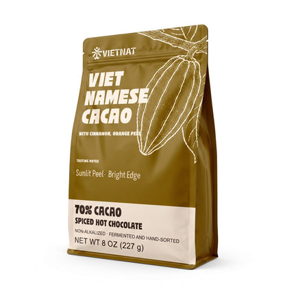 Vietnat Orange Peel and Cinnamon spiced hot chocolate pouch, 70% Vietnamese cacao, 8 oz (227 g)